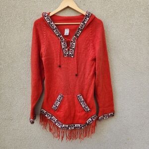 WOOLIES Women’s Sweater Large Orange Alpaca Wool Hand Knit Aztec Boho